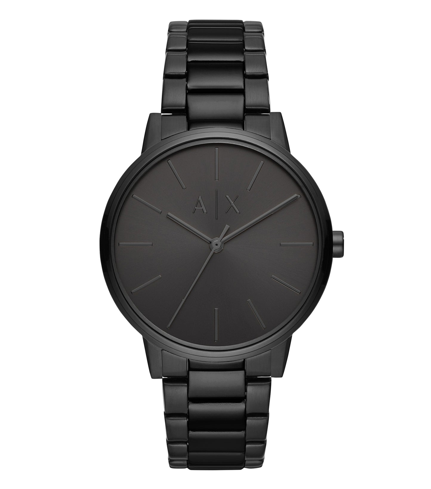 Armani Exchange quartz watch in elegant beige from a side angle, showcasing a minimalist dial and sleek strap design.