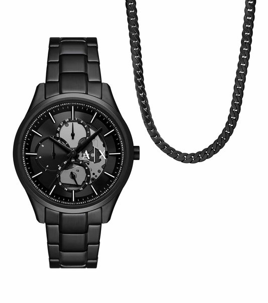 Armani Exchange watch in a sleek none color, showcasing a classic round face and minimalist design, angled at the 5 o'clock position.