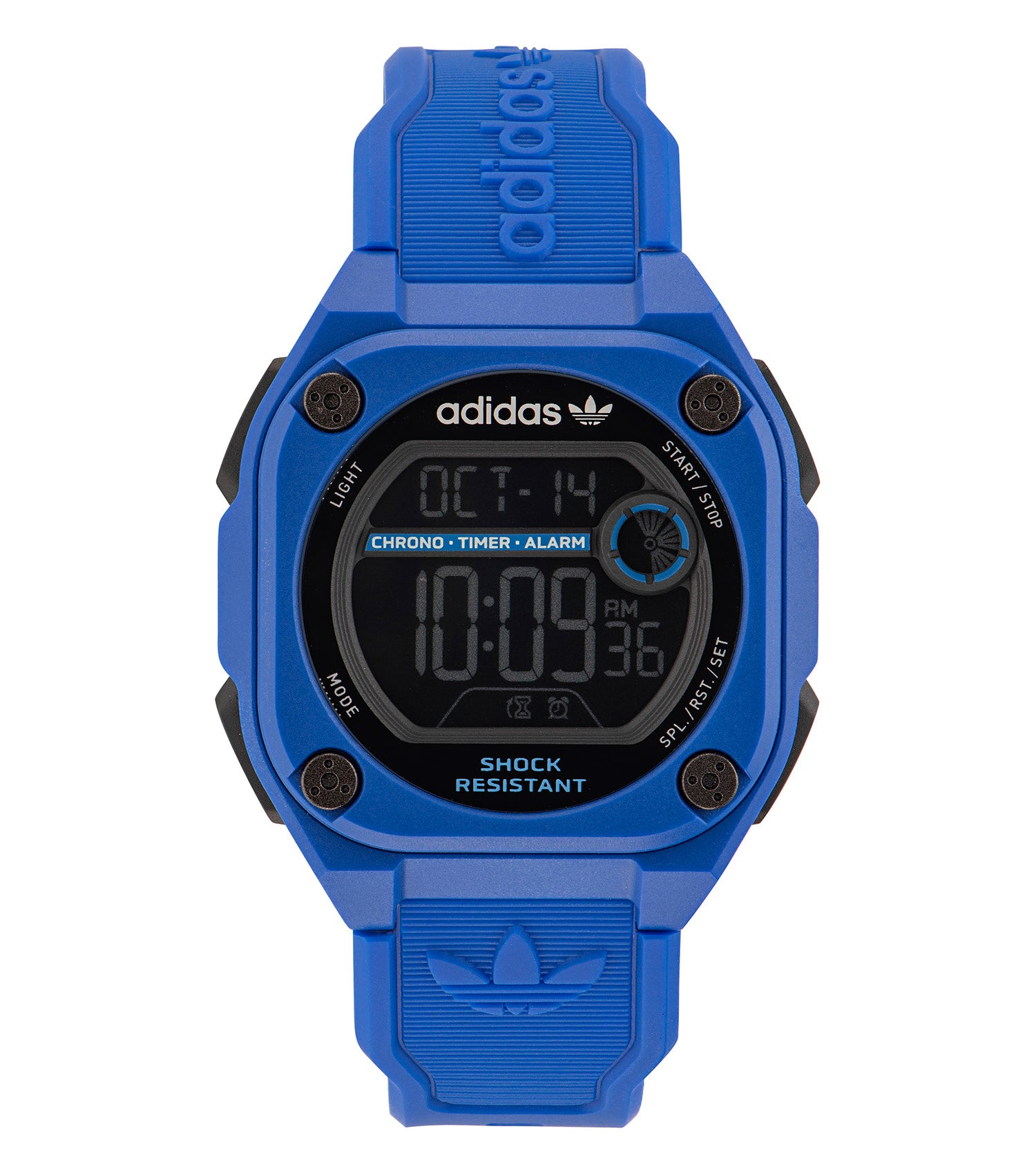 Adidas two-tone watch with a sleek black and silver design, displayed at a subtle side angle, highlighting its stylish and modern aesthetics.