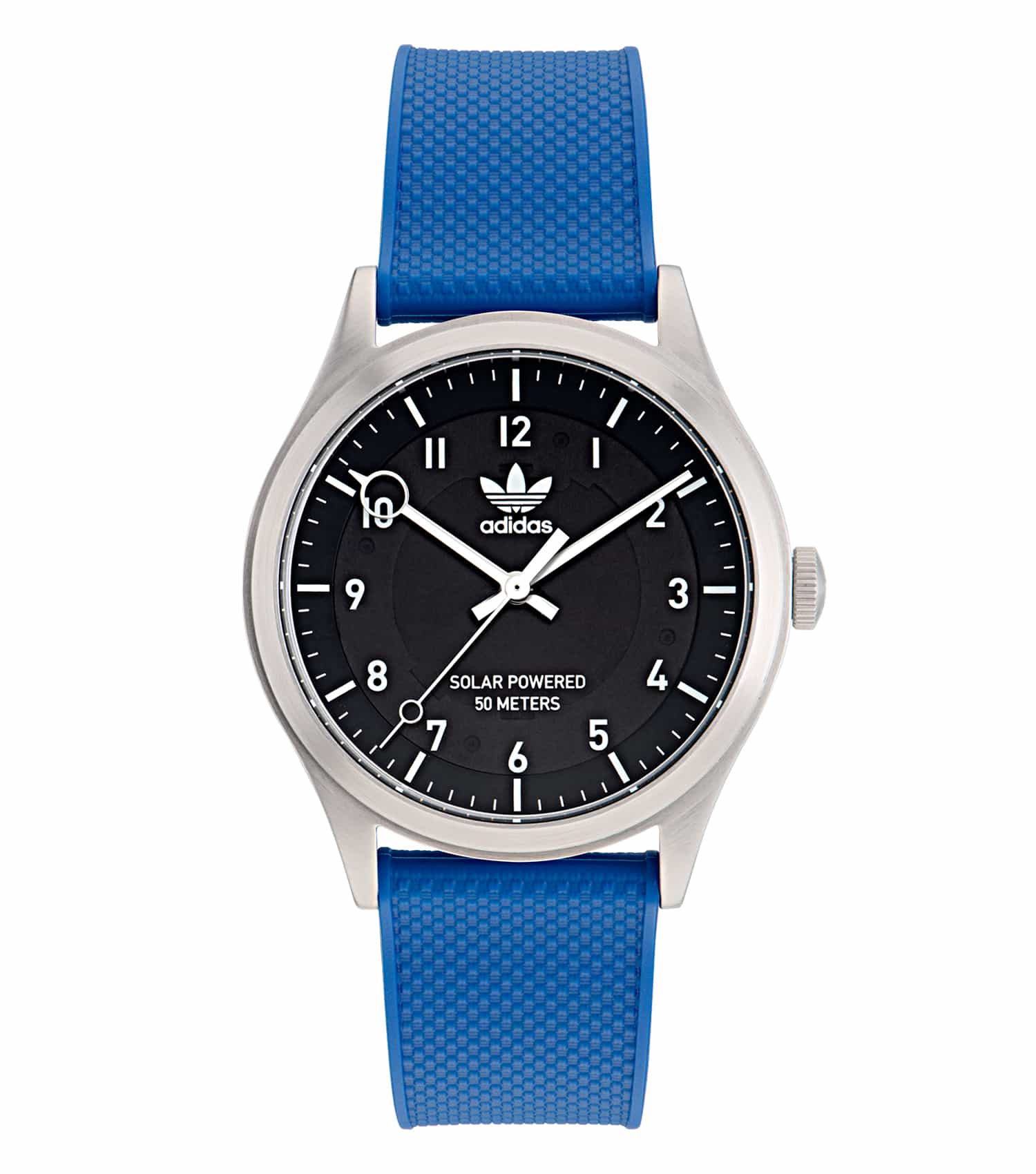 Adidas steel color watch showcasing sleek design from front angle, highlighting craftsmanship and style in timepieces.