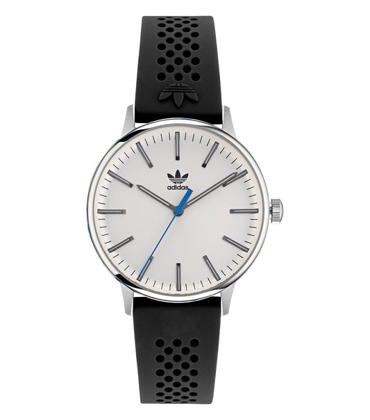 Adidas classic watch in vibrant blue, showcasing a minimalistic design at a dynamic angle, perfect for sporty elegance.