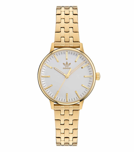 Adidas watch in xsmall, quartz color, showcasing a front-angle view with sleek design elements, perfect for fashion enthusiasts.
