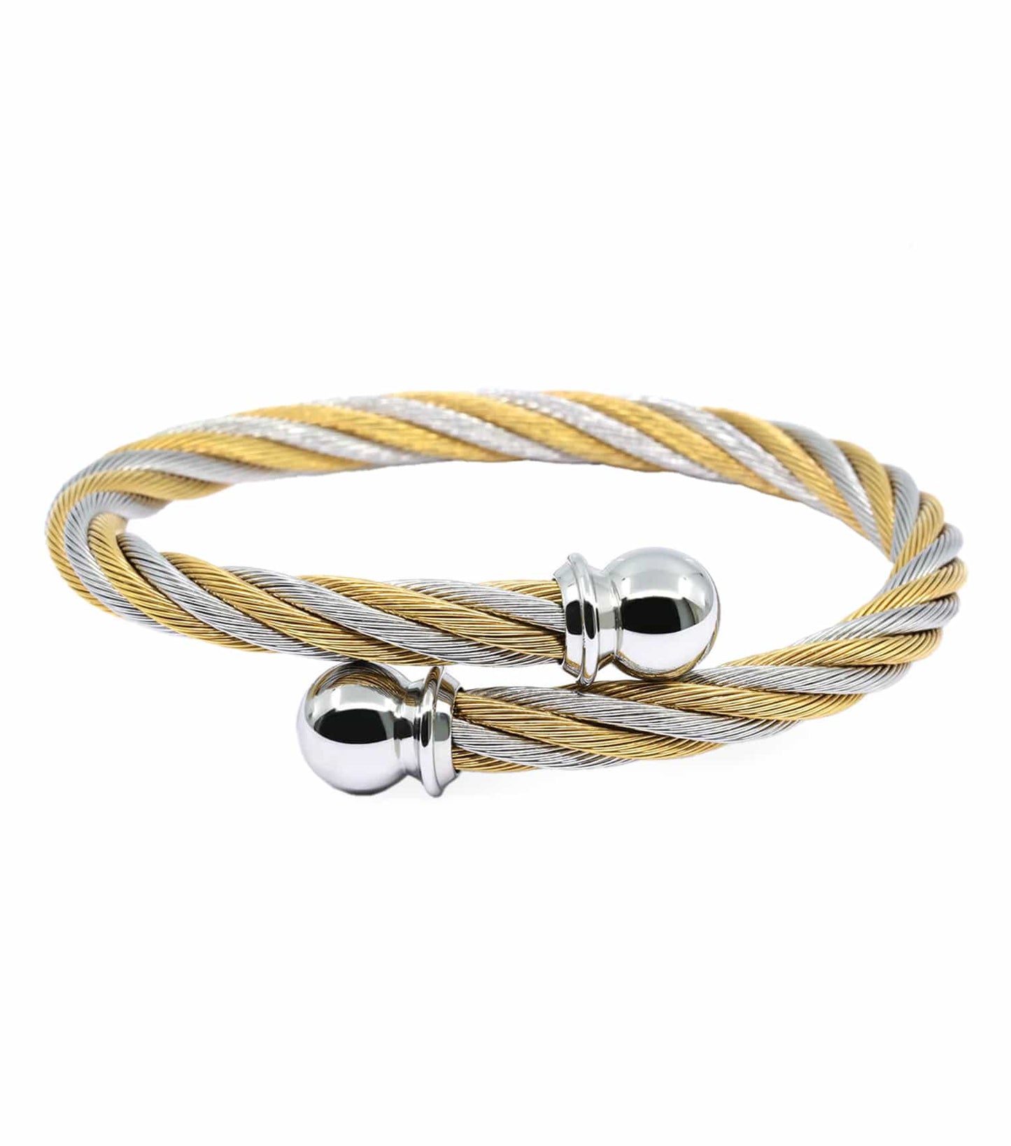 Charriol steel color bangle with twisted cable design, front angle view showing elegant and timeless metal craftsmanship.