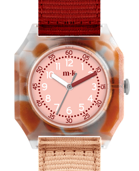 Mini Kyomo Cinnamon Roll Watch - side view showcasing a soothing brown hue with a minimalist dial and pastel strap.