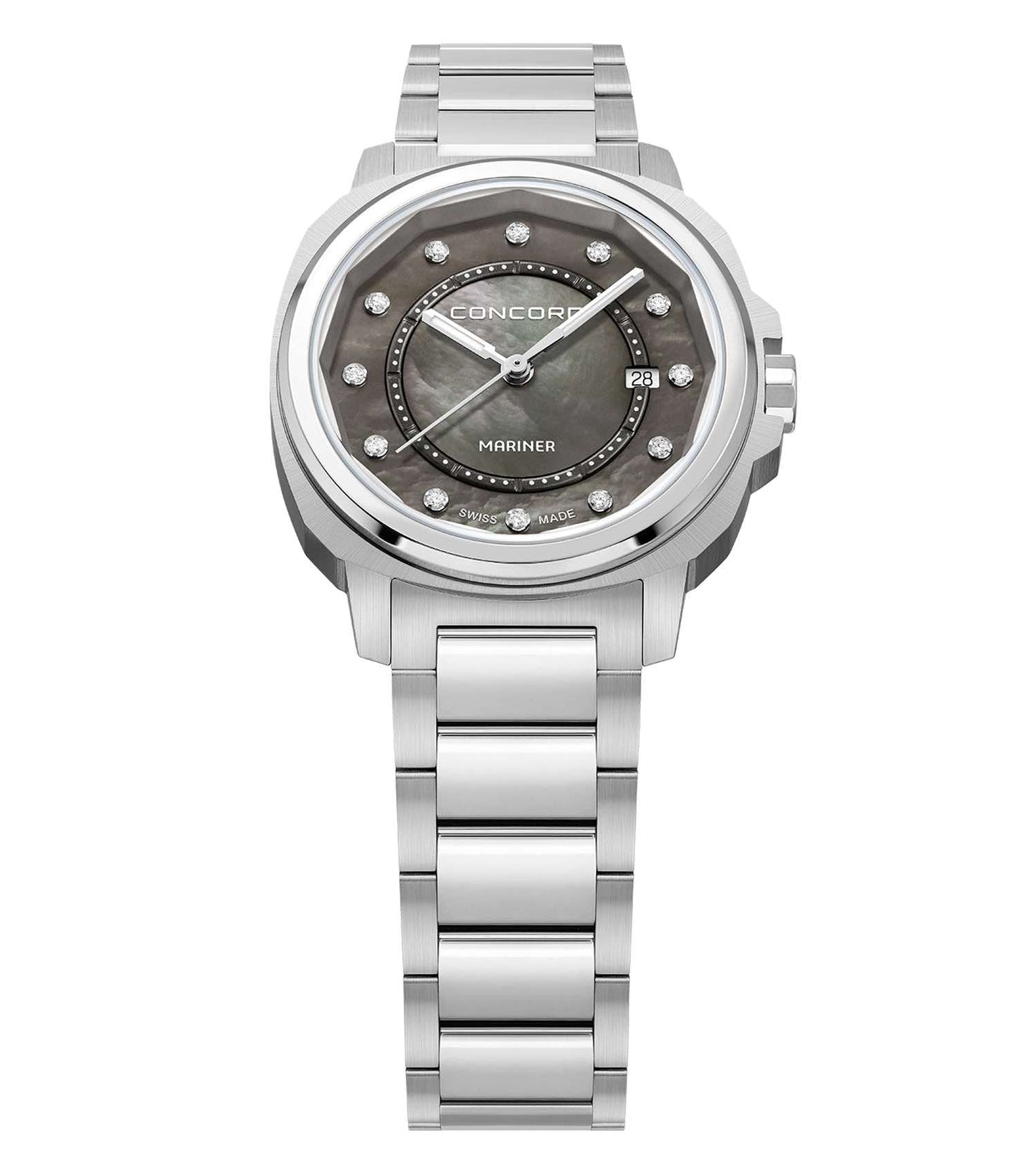 Concord watch in elegant grey, highlighting a sleek design from a front angle, perfect for style enthusiasts.