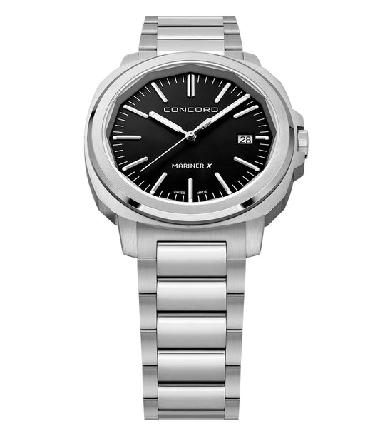 Concord watch in black, angled view showcasing sleek design and precise details, epitome of luxury in timepieces.