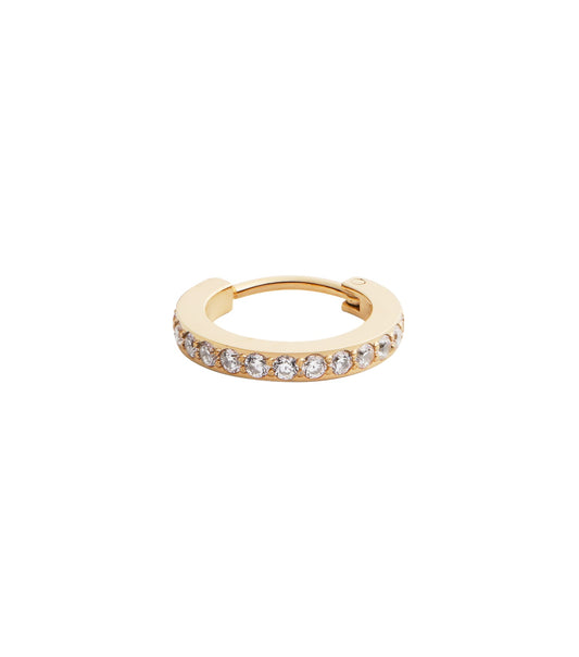 Daniel Wellington gold-colored earring, side angle view, showcasing elegant and sleek design, perfect for fashion enthusiasts.