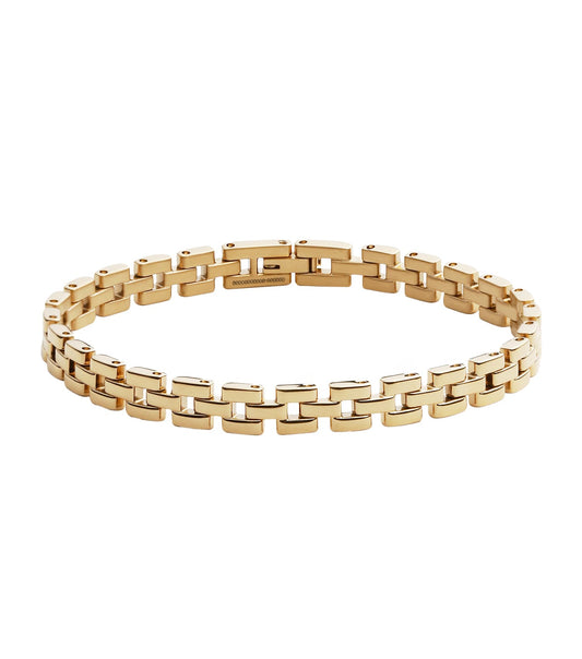 Daniel Wellington bracelet in elegant, monochrome design, photographed from a front angle, showcasing its polished craftsmanship.