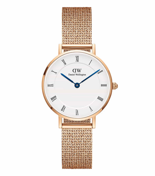 Daniel Wellington classic unisex watch in elegant tone, front angle view; sleek design, timeless accessory, minimalist dial.