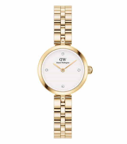 Elegant Daniel Wellington watch in classic color, angled slightly left, showcasing minimalist design and fine craftsmanship.