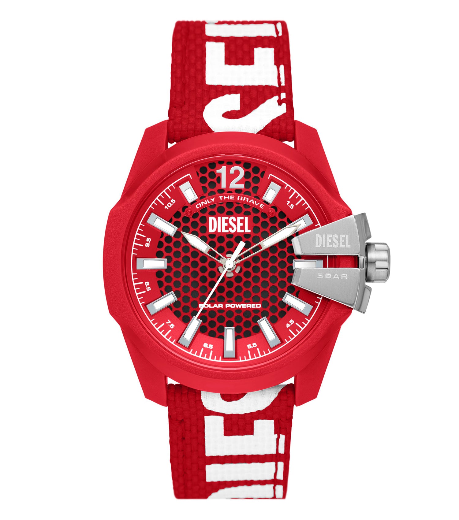 Diesel watch DZ4619 with navy blue dial and red accents, stylish leather strap, shown at a 45-degree angle, captures modern elegance.
