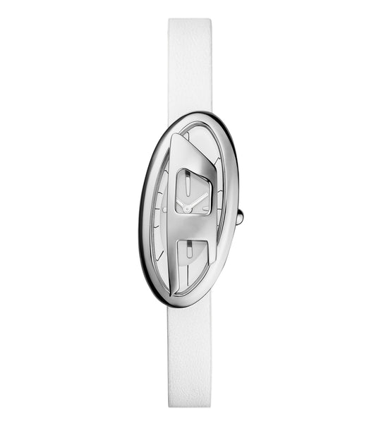Side view of a sleek black Diesel watch, showcasing its modern design with bold details and durable strap.