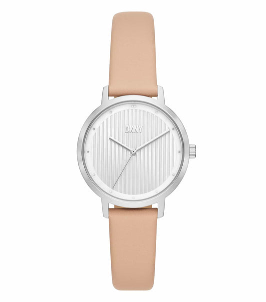 DKNY watch in sleek black, elegantly displayed at a 32-degree angle, showcasing stylish details and modern craftsmanship.