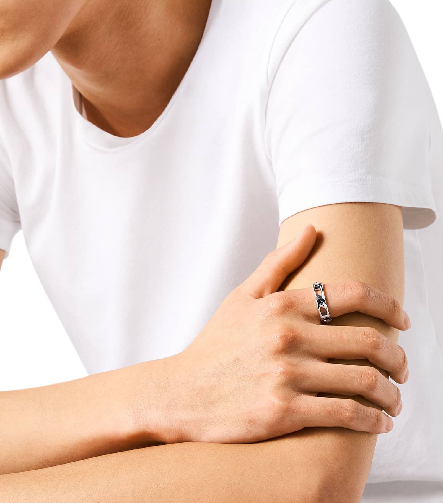 Men D Logo Ring Silver Stainless Steel