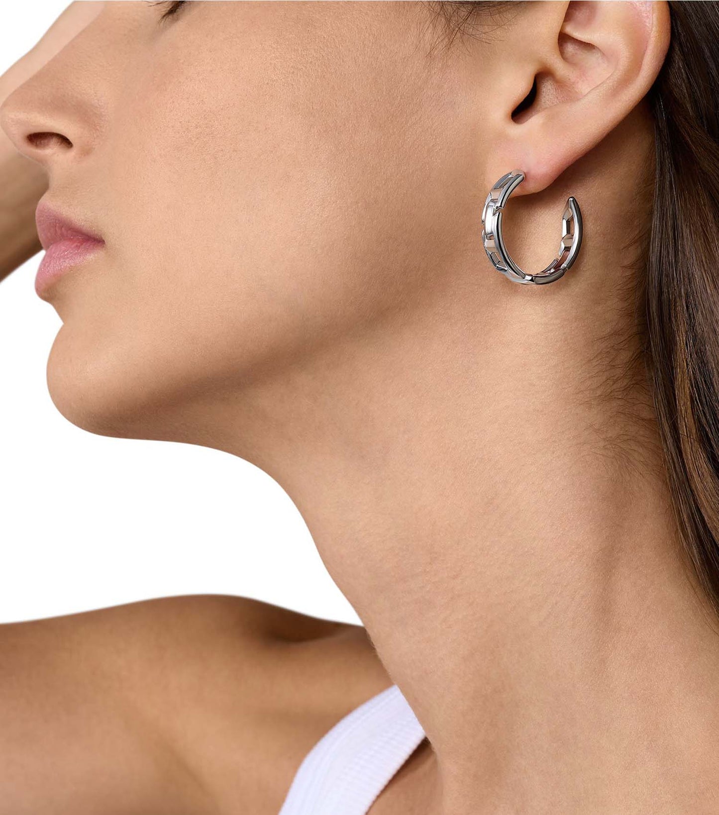 Men D Logo Earring Silver Na