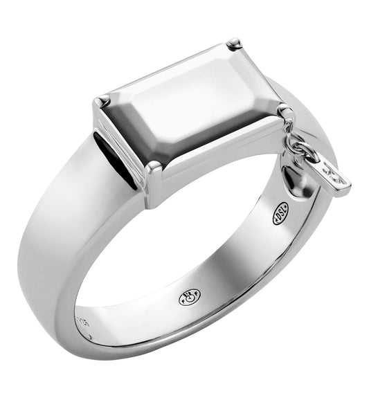 Unisex D Logo Ring Silver Stainless Steel