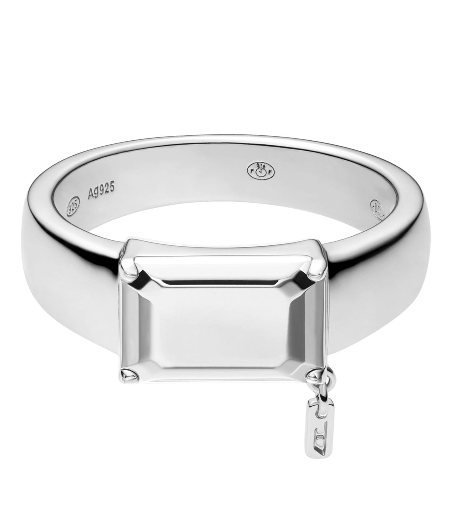 Unisex D Logo Ring Silver Stainless Steel