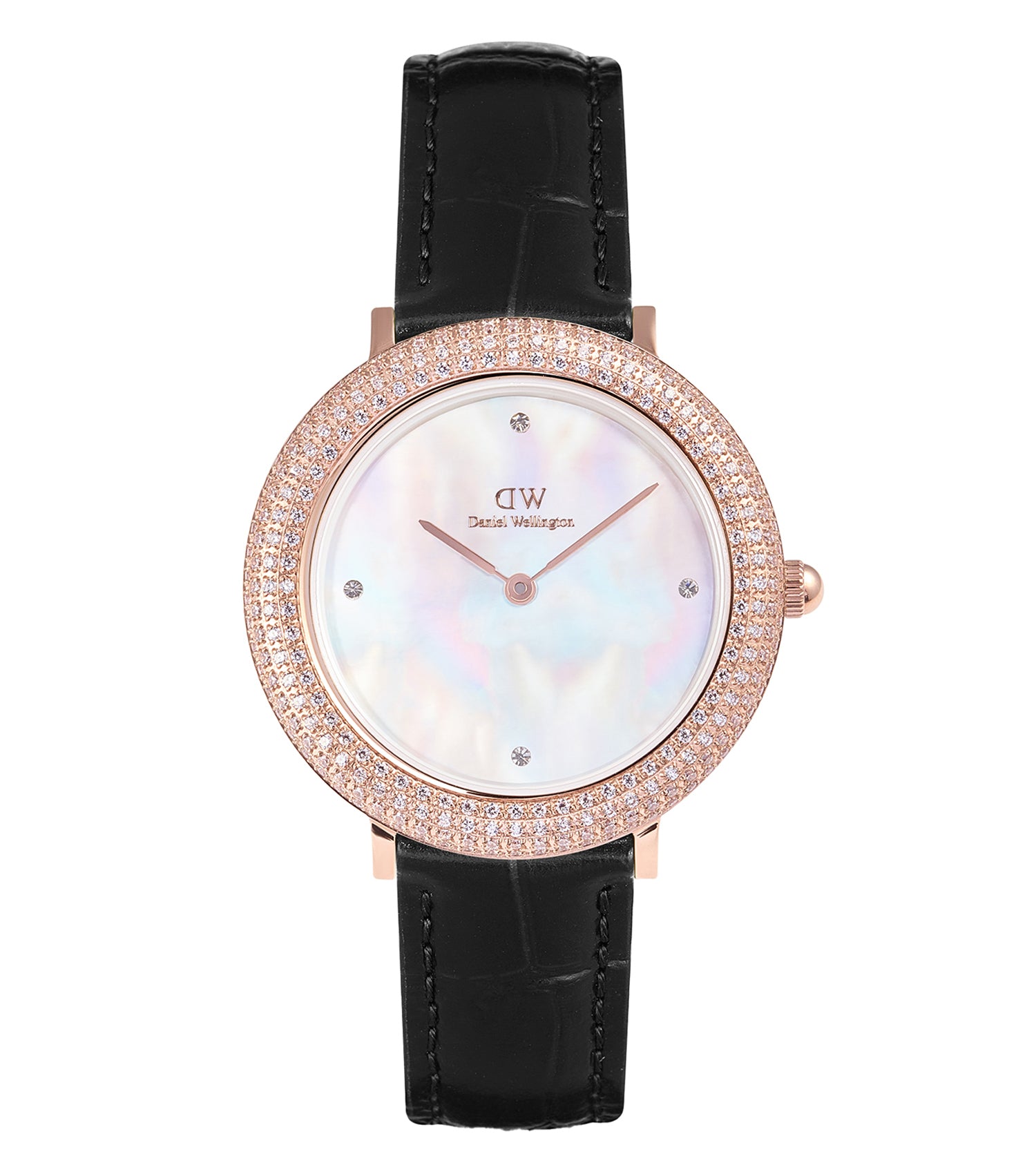 Crystalline Bezel Black Croc Rose Gold