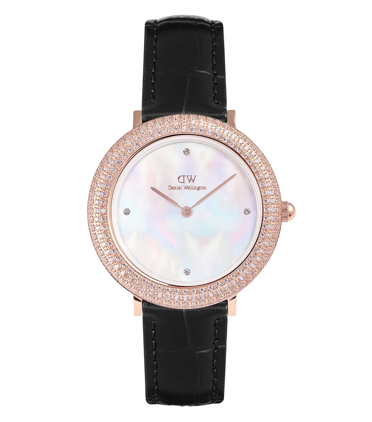 Crystalline Bezel Black Croc Rose Gold