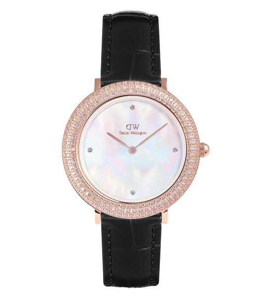 Crystalline Bezel Black Croc Rose Gold