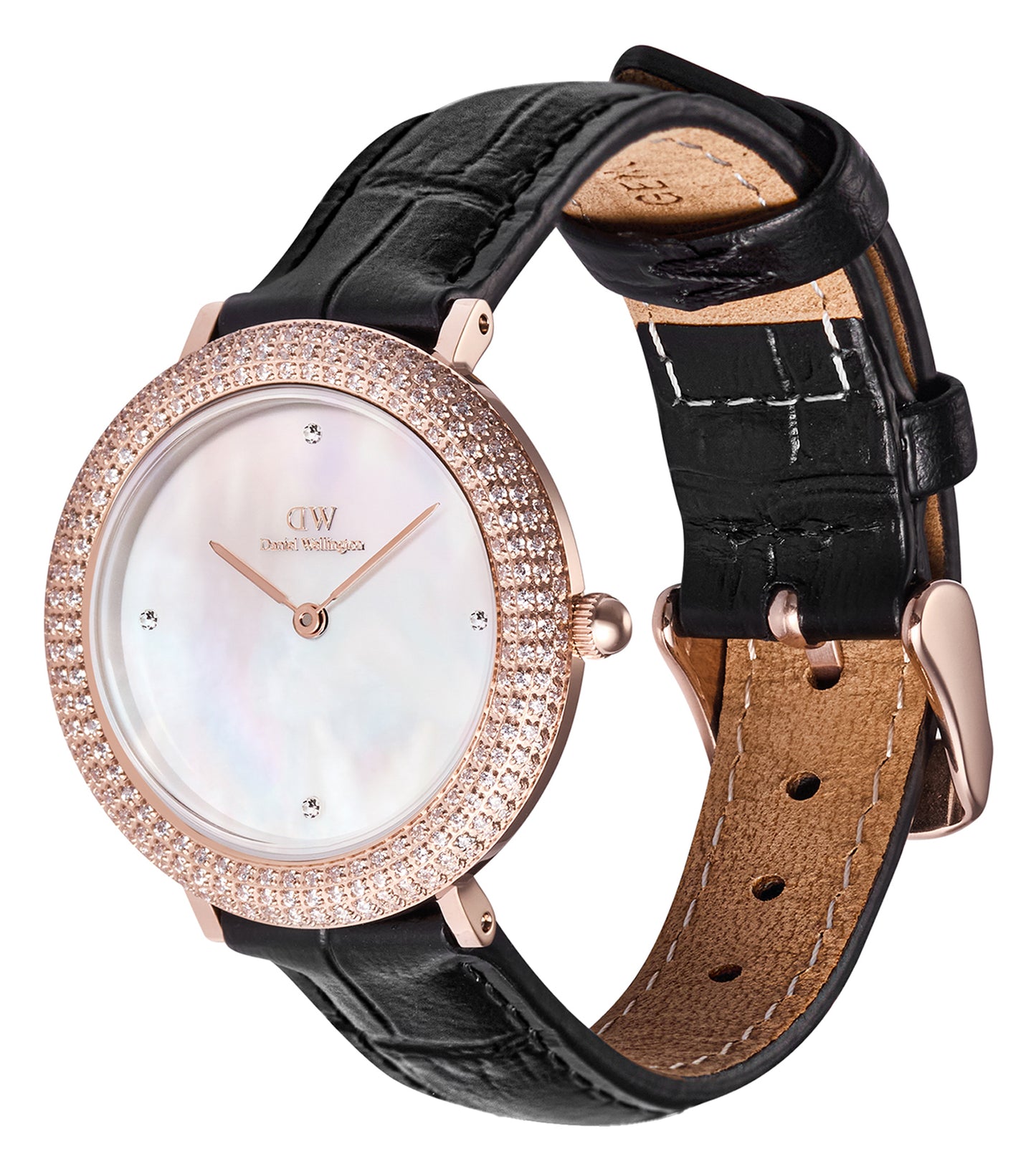 Crystalline Bezel Black Croc Rose Gold