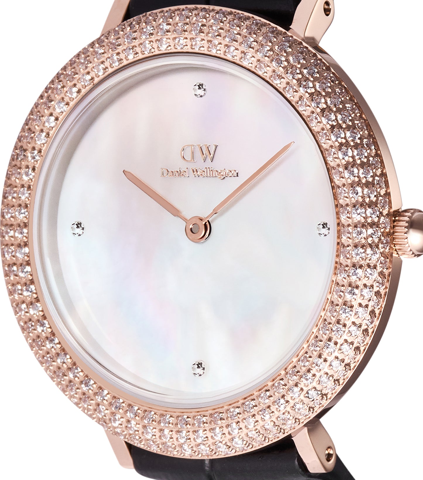 Crystalline Bezel Black Croc Rose Gold