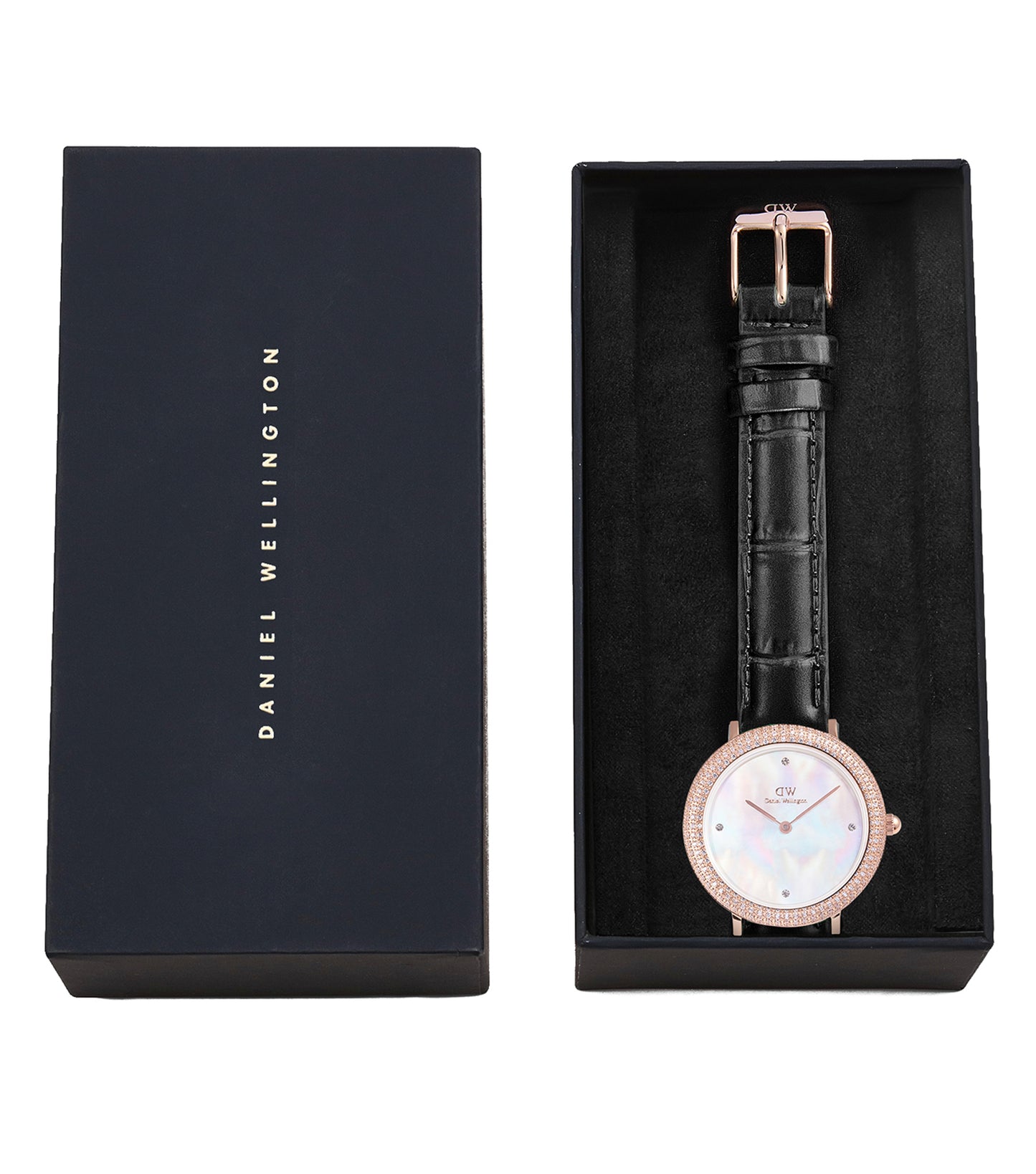 Crystalline Bezel Black Croc Rose Gold