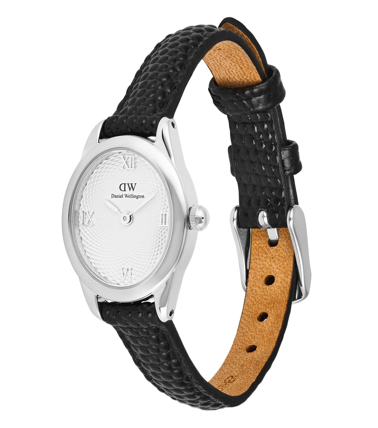 Ophelia Mini Black Lizard White Guilloché Silver