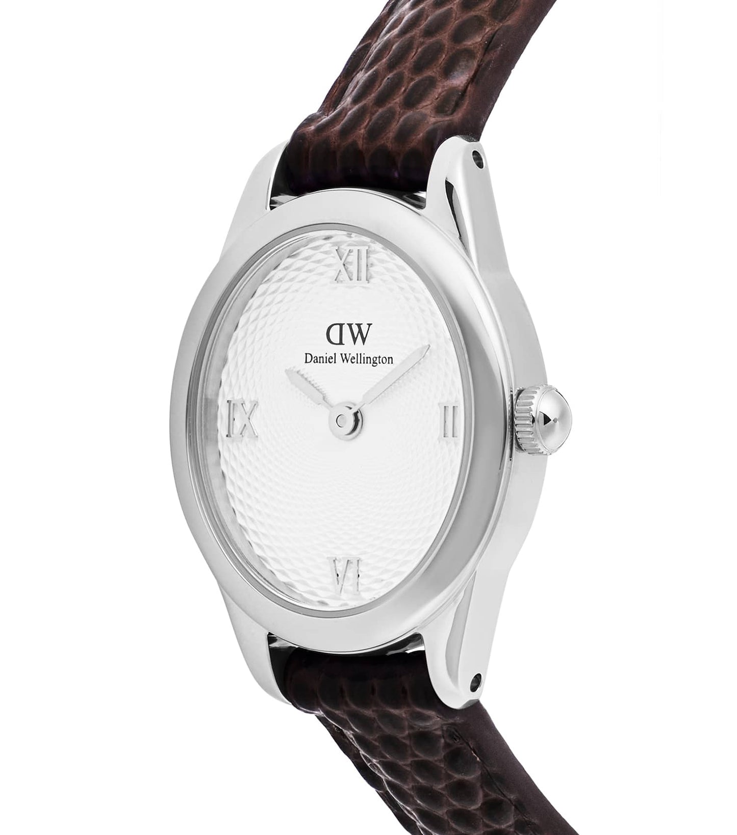 Ophelia Mini Dark Brown Lizard White Guilloché Silver