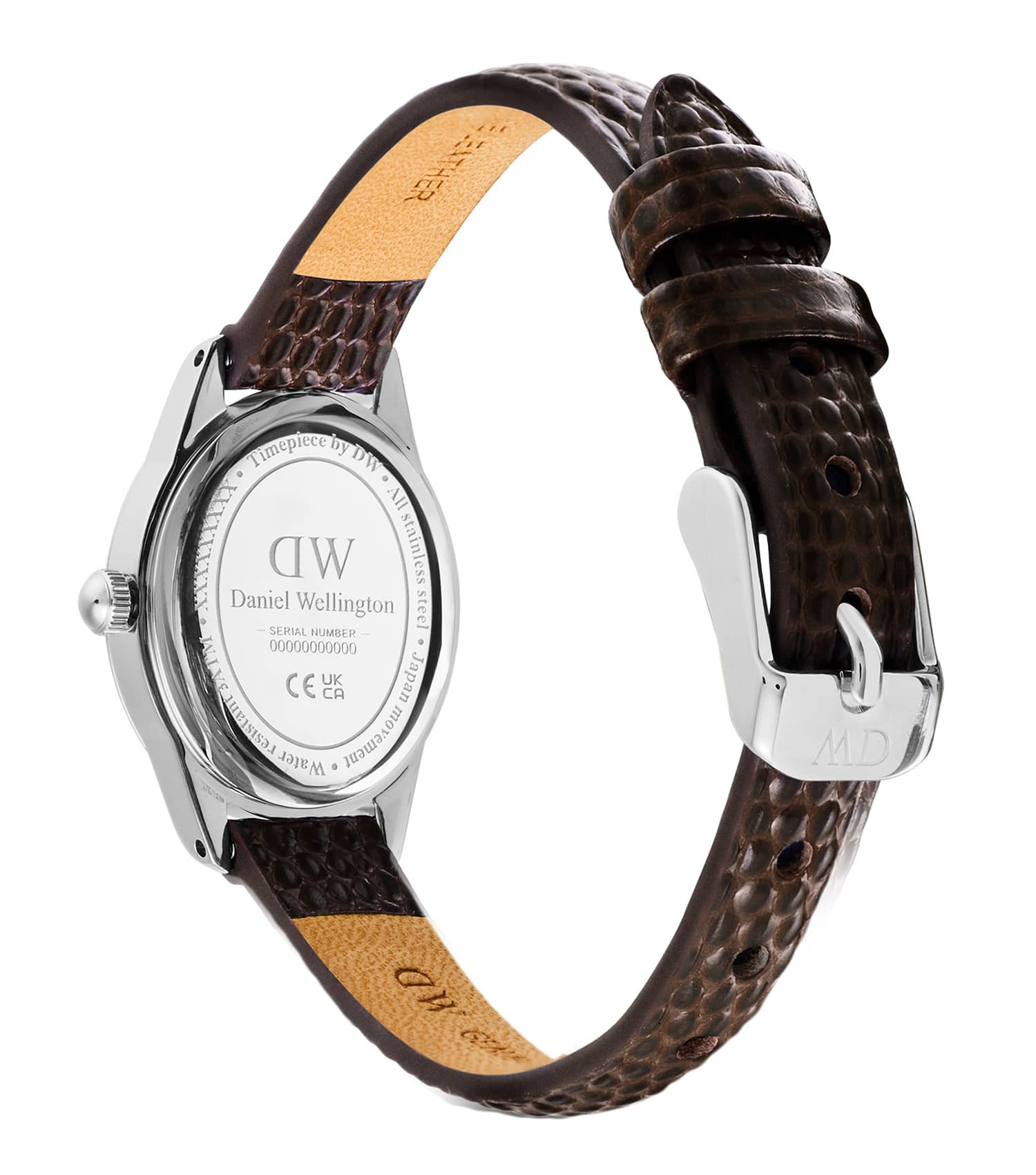 Ophelia Mini Dark Brown Lizard White Guilloché Silver