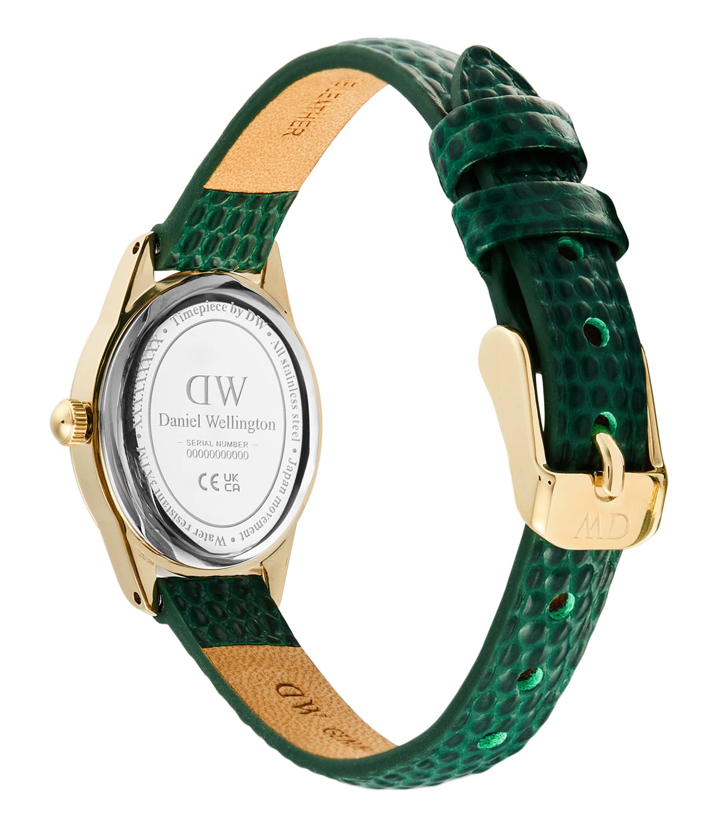 Ophelia Mini Green Lizard White Guilloché Gold