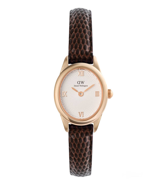 Ophelia Mini Dark Brown Lizard White Guilloché Rose Gold