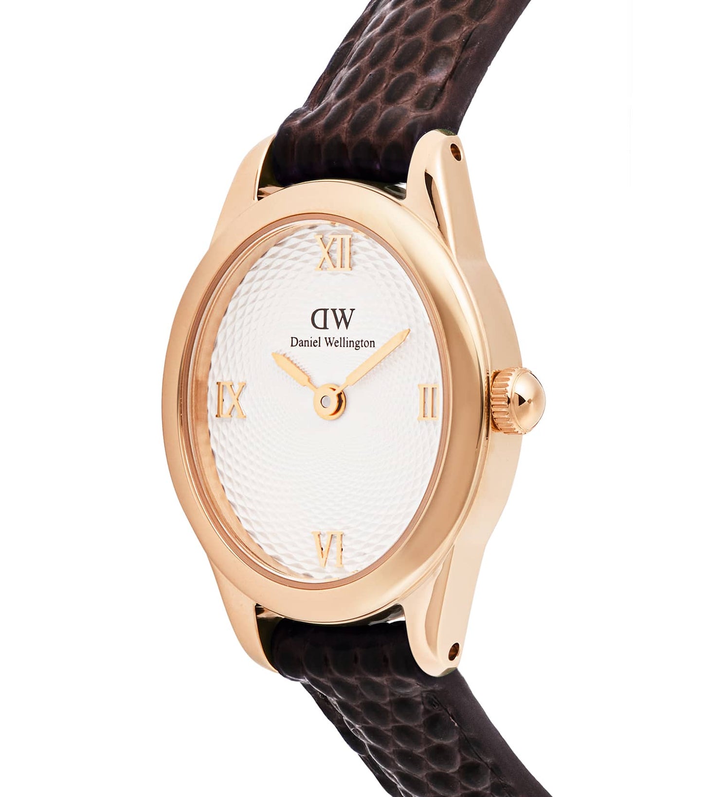 Ophelia Mini Dark Brown Lizard White Guilloché Rose Gold