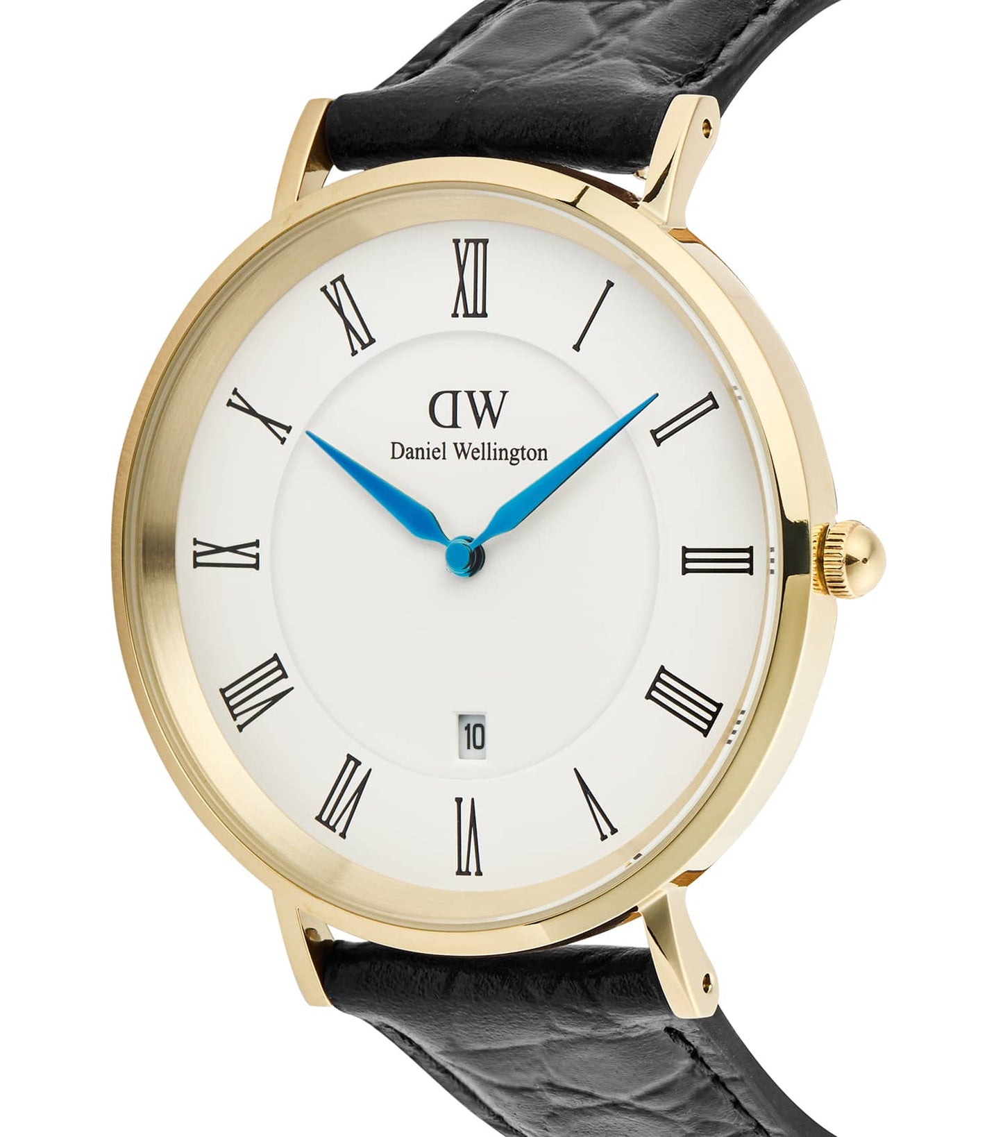 Classic Roman Numerals Date Black Croc Belly Gold