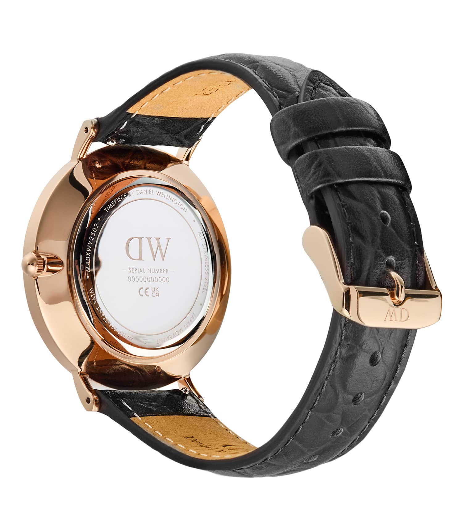 Classic Roman Numerals Date Black Croc Belly Rose Gold