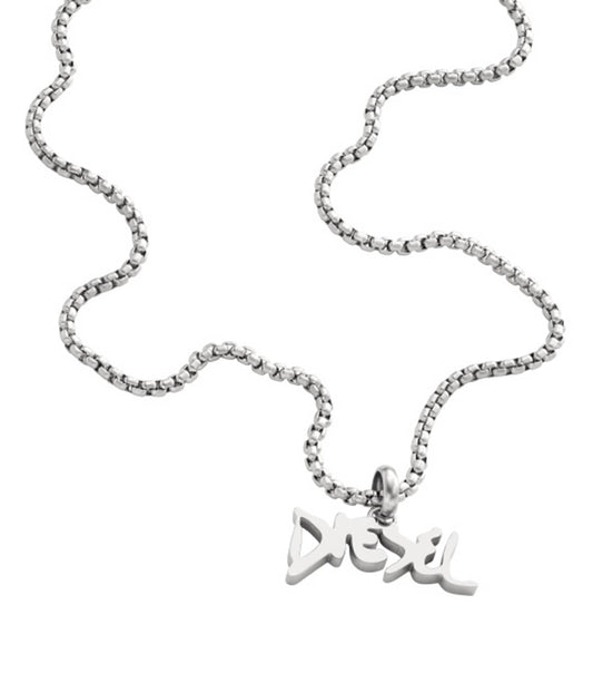 Men Diesel Font Necklace Silver Steel