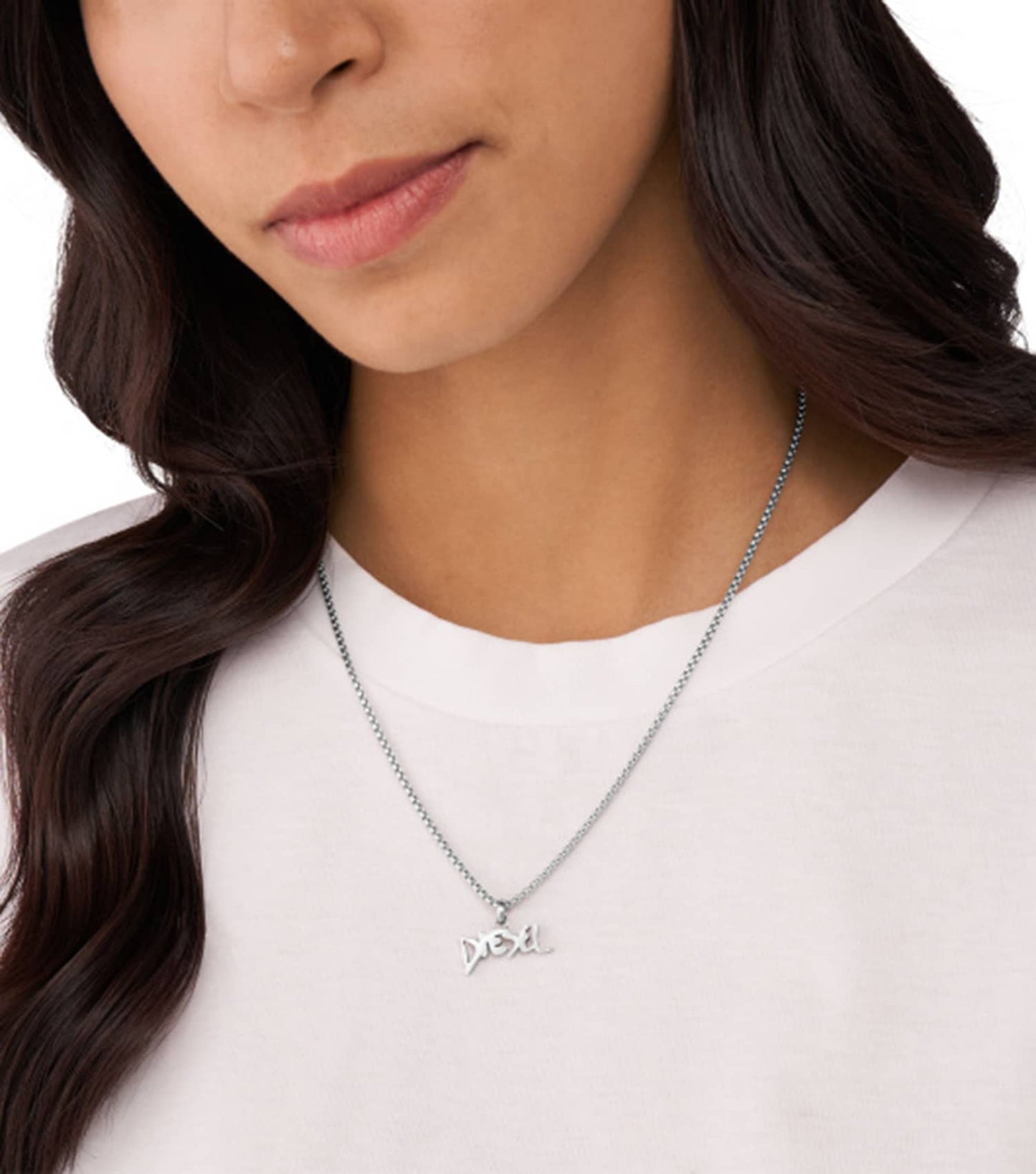 Men Diesel Font Necklace Silver Steel