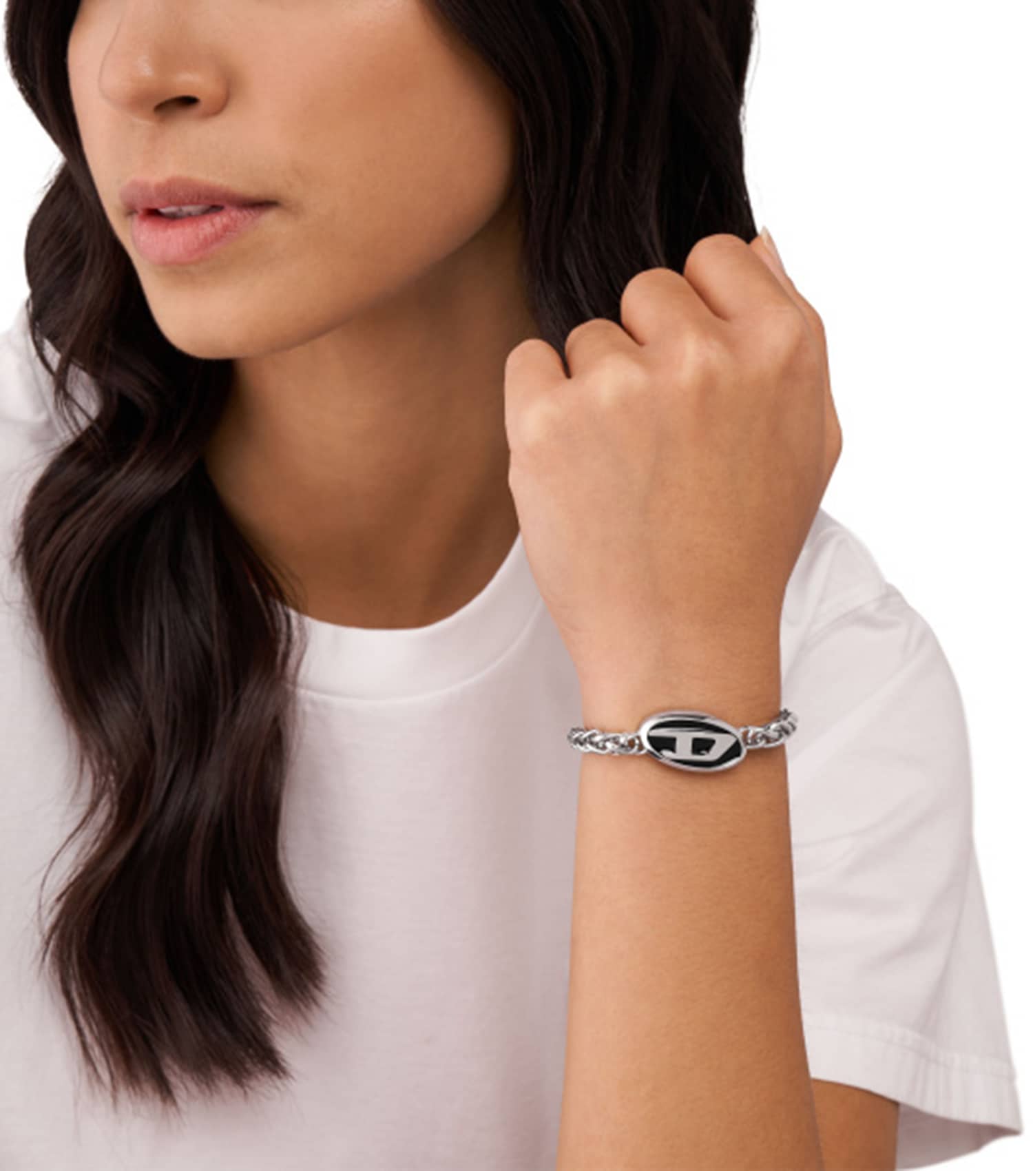 Men Oval D Logo Bracelet Silver Steel