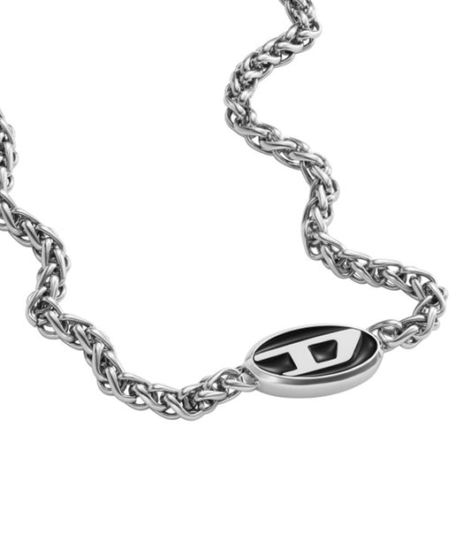 Men Oval D Logo Necklace Silver Steel