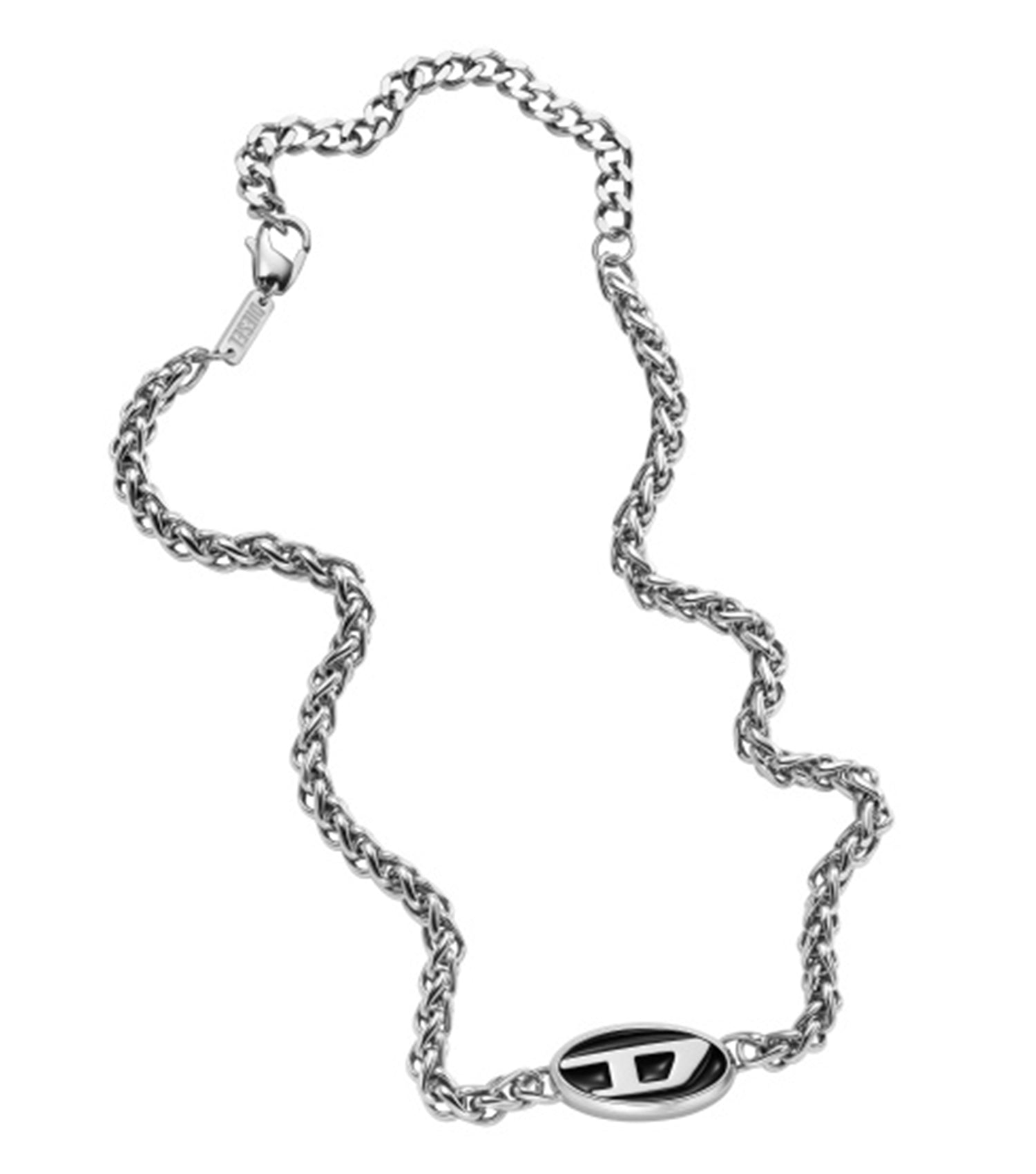 Men Oval D Logo Necklace Silver Steel