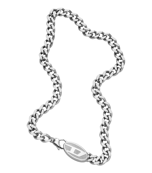 Men Oval D Logo Necklace Silver Stainless Steel