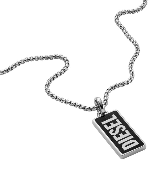 Men Diesel Font Necklace Black Stainless Steel