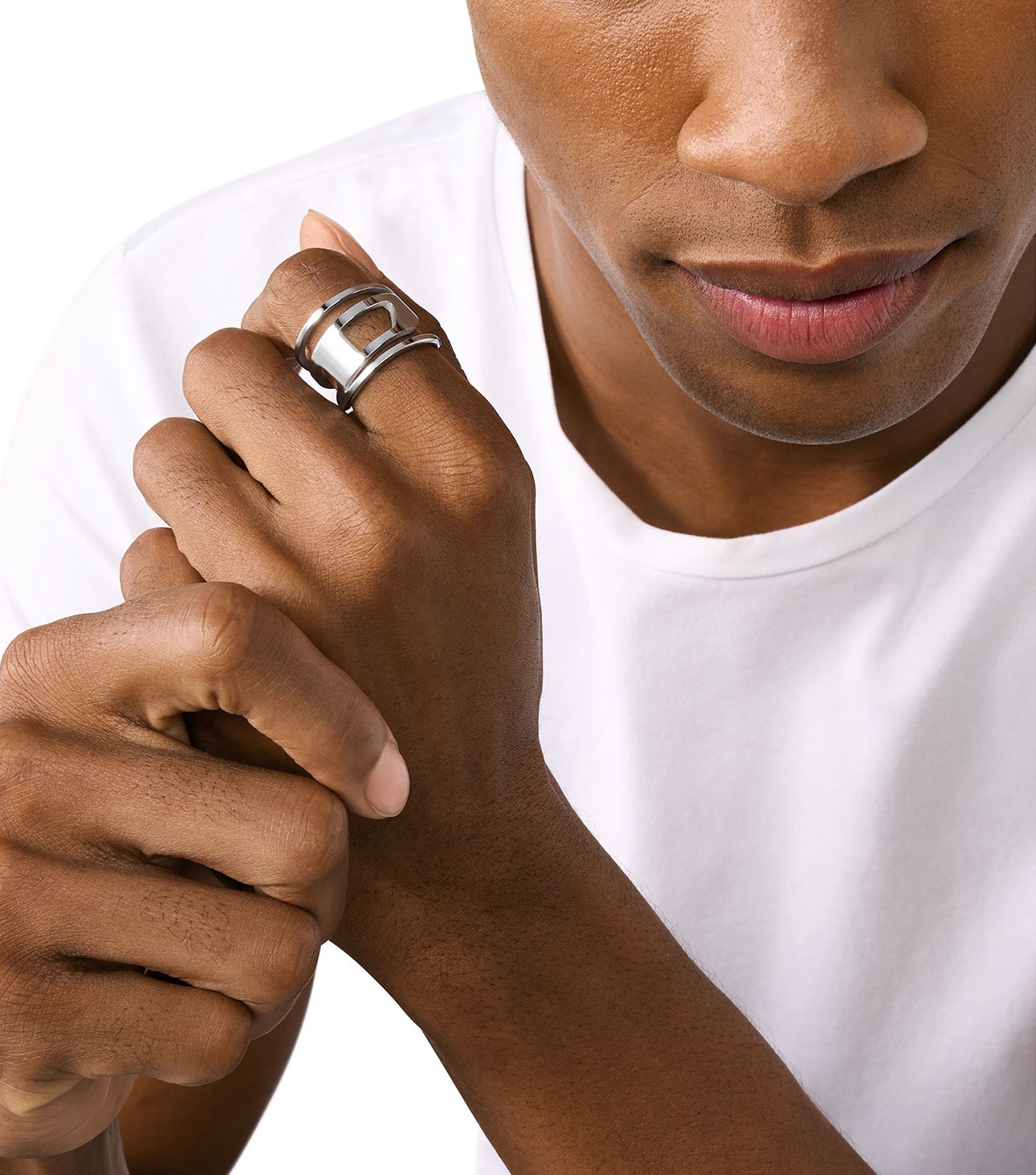 Men Oval D Logo Ring Silver