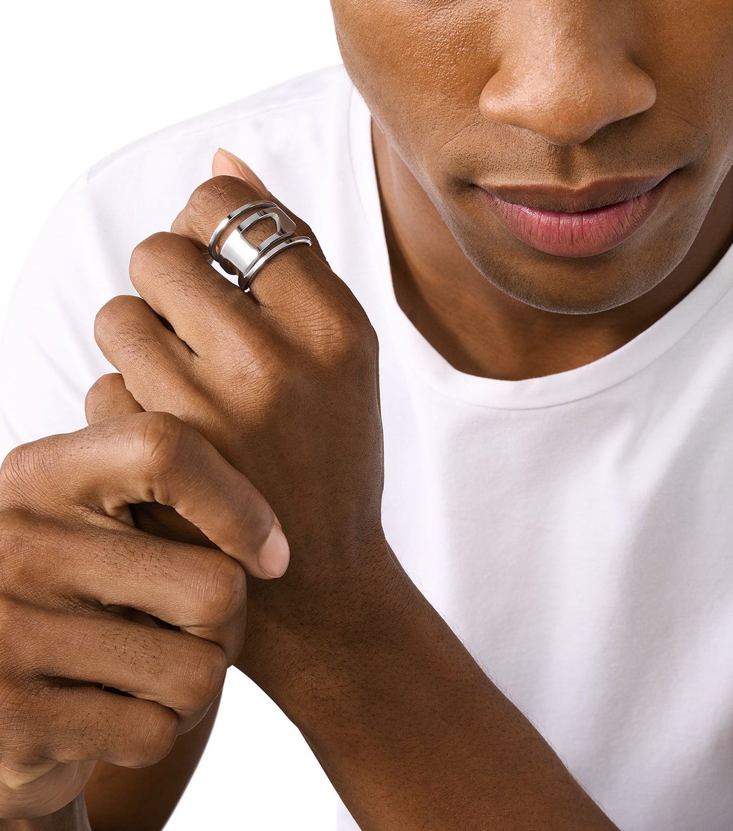 Men Oval D Logo Ring Silver