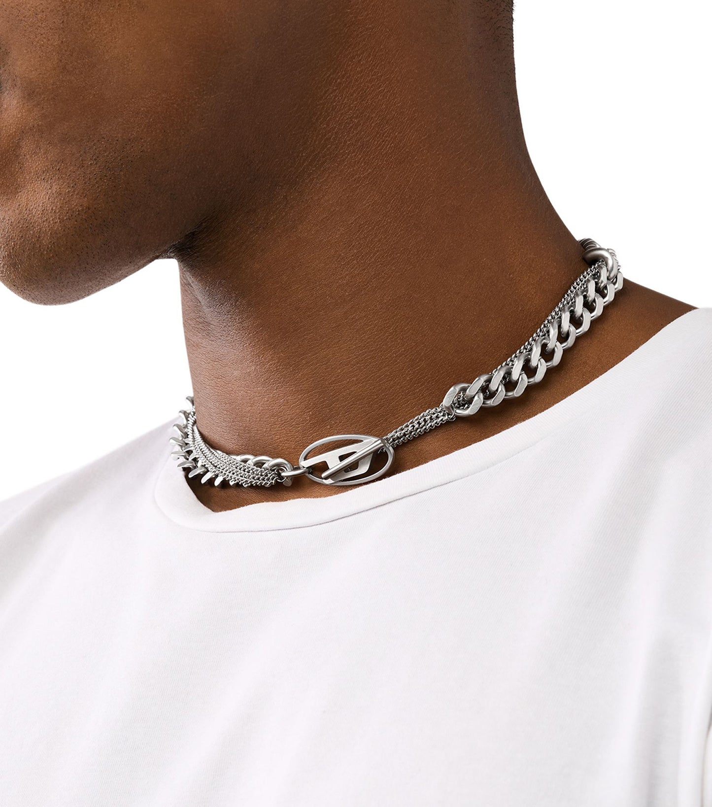 Men Oval D Logo Necklace Silver