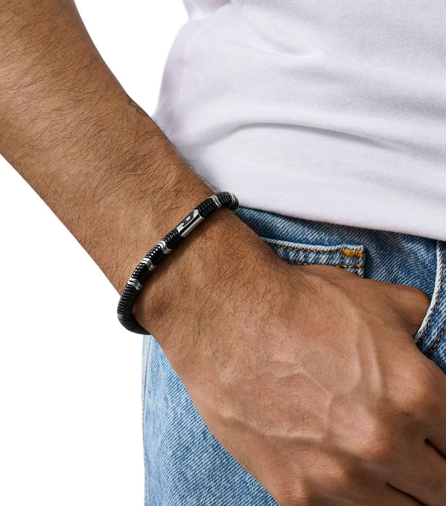 Men D Logo Bracelet 2-Tone Stainless Steel