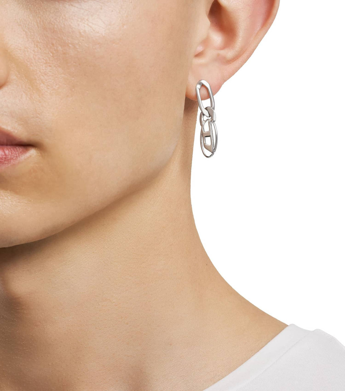 Women Oval D Logo Earring Silver Stainless Steel