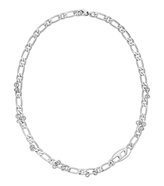 Men Oval D Logo Necklace Silver Stainless Steel