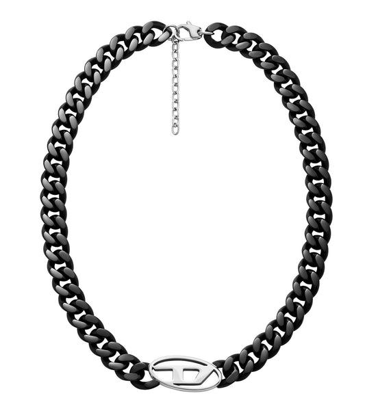 Men D Logo Necklace Silver & Black Stainless Steel