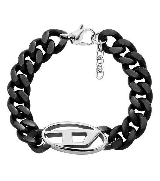 Men D Logo Bracelet Silver & Black Stainless Steel